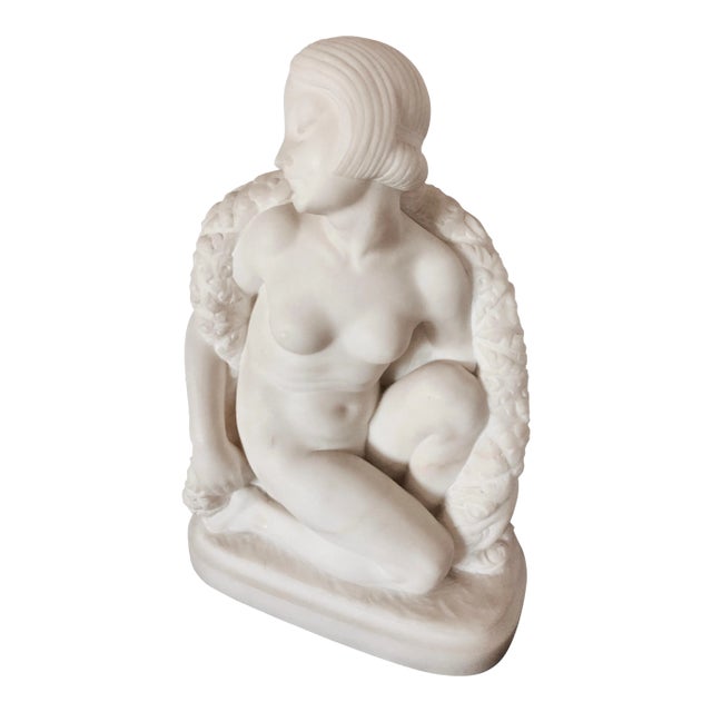 Early 20th Century Italian Carrara Marble Sculpture, G. Pugi's Art Deco Beauty For Sale