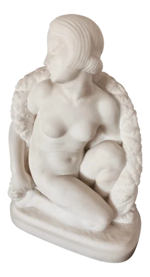 Early 20th Century Italian Carrara Marble Sculpture, G. Pugi's Art Deco Beauty