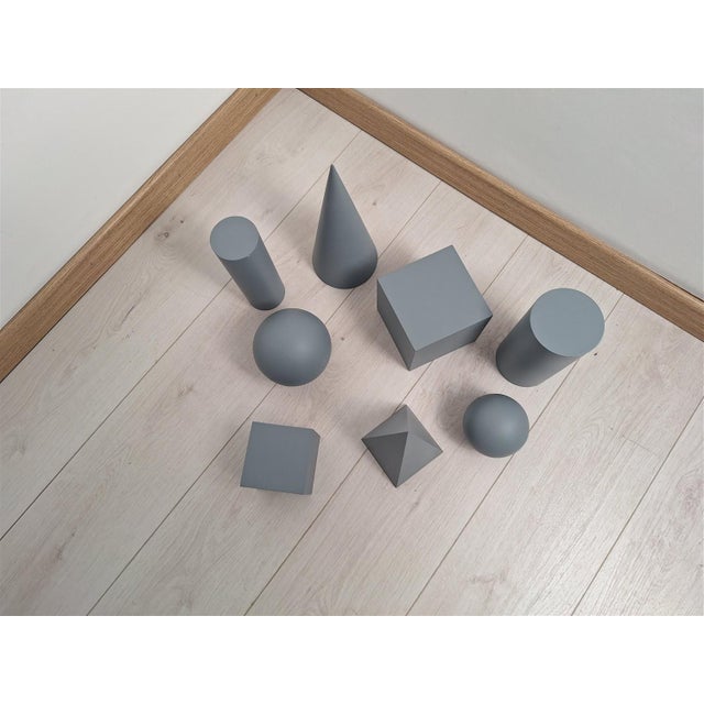 Wooden Geometric-Shape Ornaments in Light Blue Lacquer from Molteni, 1990s, Set of 8, in Very Good conditions. Designed...