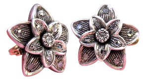 Gold and Silver Flower-Shaped Earrings, Set of 2