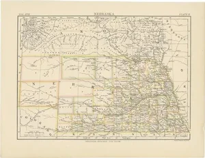 Antique Map of Nebraska, 1884
