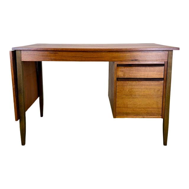 Mid Century Danish Modern Style Teak Drop Leaf Desk Restored For Sale
