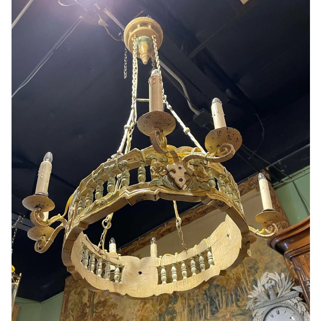 Wood Early 20th Century French Louis XV Style Painted Wood Eight-Light Chandelier For Sale - Image 7 of 13