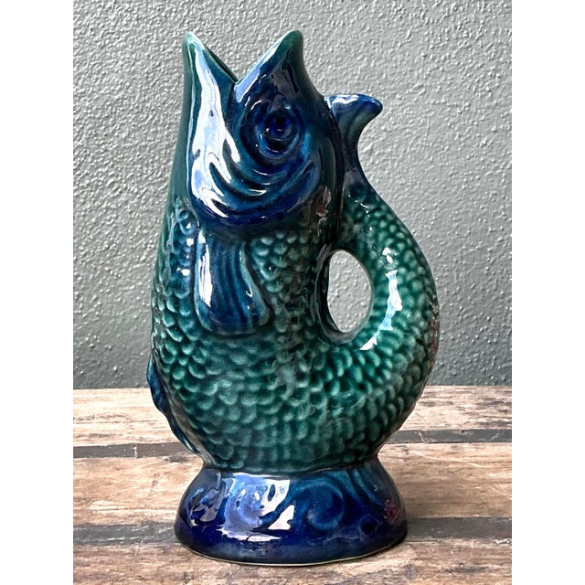 Vintage Majolica Glazed Ceramic Fish Pitcher For Sale - Image 4 of 12