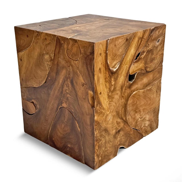 Organic Modern Natural Teak Root Block Side Table For Sale - Image 4 of 9
