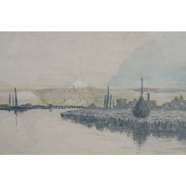 Black Antique Charles Frederick Mielatz Nautical Sailboats Dock Harbor Etching 19", Framed For Sale - Image 8 of 9