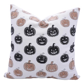 Fabdivine Halloween Block Print Pillow Cover Handmade Cotton Cushion for Seasonal Fall Home Décor Size 22x22- Pumpkin For Sale