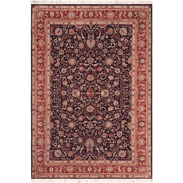 Shabby Chic Floral 1990's Pak-Persian Blue/Red Wool Rug - 6'2'' X 9'3'' For Sale - Image 9 of 9
