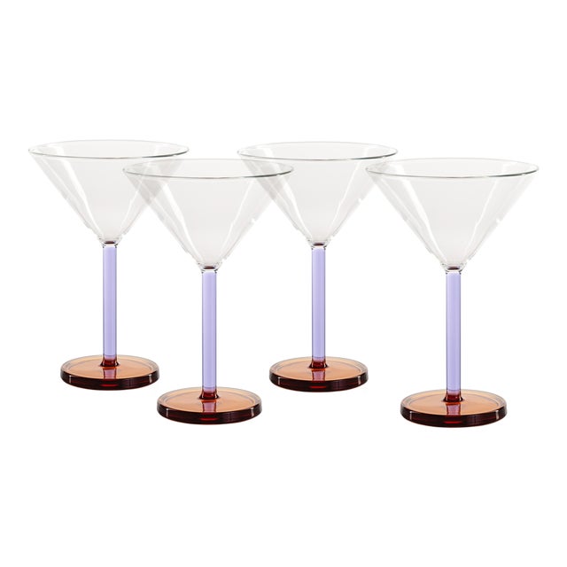Vireo 4-Piece Martini Glass Set, Lilac & Amber For Sale