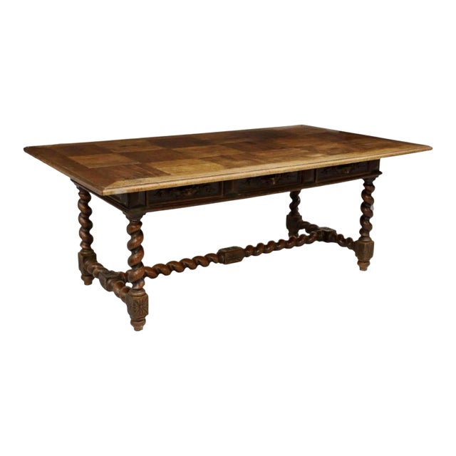 19th Century French Henri II Medieval Renaissance Revival Parquetry Library Table For Sale