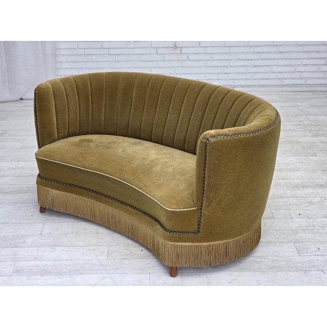 Danish 2-Seater Banana Sofa in Green Furniture Velour, 1970s For Sale - Image 16 of 18