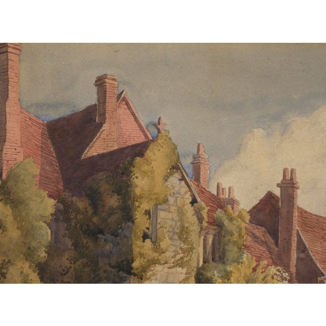 English Mansion by the Cemetery - Late 1800s Watercolor on Paper by Lucy Cooper For Sale - Image 4 of 7