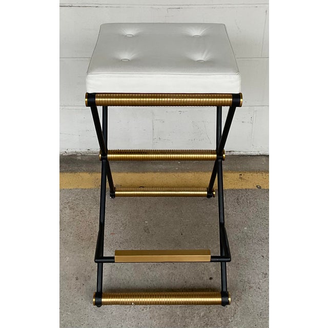 Original retail $1635, timeless Revelation Modern White Tufted Leather Marks Spot Counter Stool, black and gold metal...