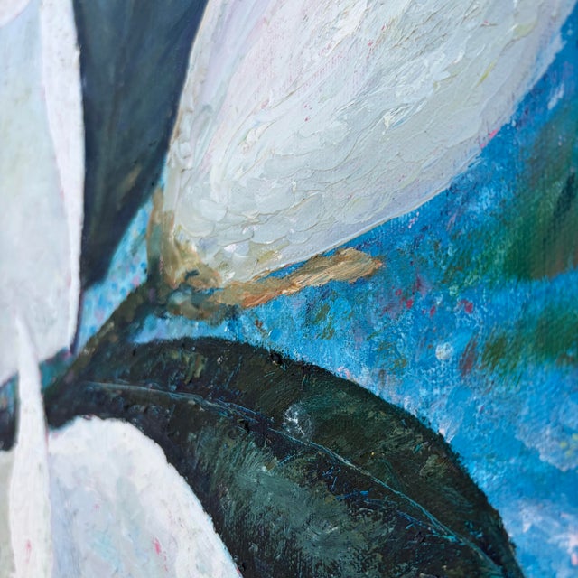 Paint Norma Wood Oil Painting, Magnolia Still-Life For Sale - Image 7 of 10
