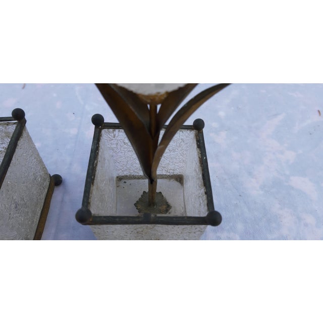 Decorative Elements in Frosted Glass and Brass, 1900, Set of 2 For Sale - Image 6 of 17