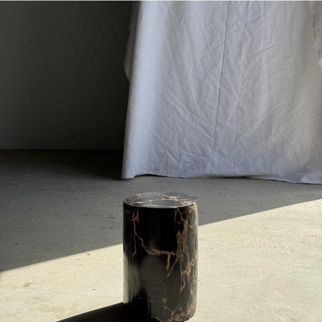 Black Small Side Table in Black Petrified Wood with Beige Streaks and Grey Sides, 1980s For Sale - Image 8 of 18