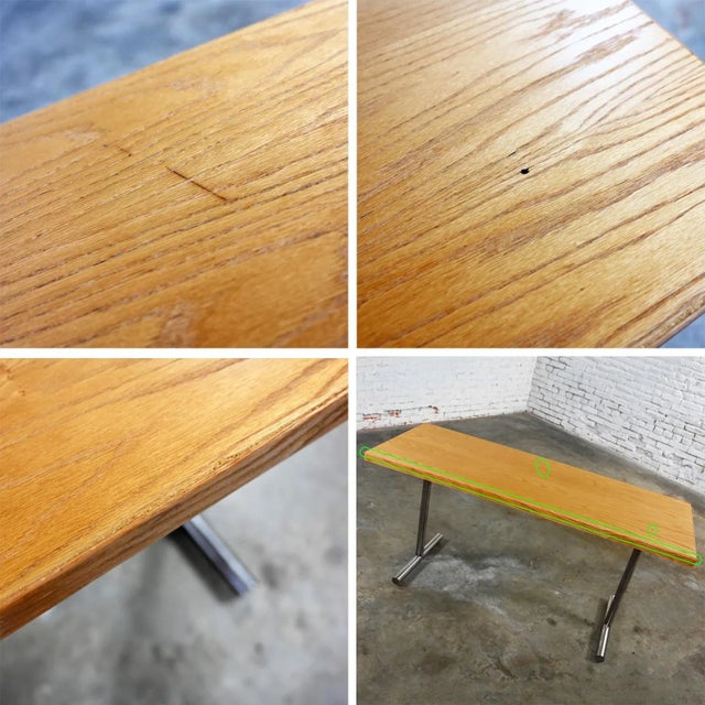 Mid-20th Century MCM Swiss Omega Blonde Oak Dining Table Attributed to Hans Eichenberger With Chrome T Shape Legs For Sale - Image 10 of 12