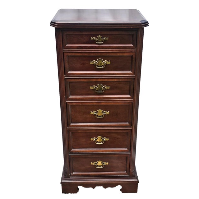 1970s 1971 Bassett Chippendale Walnut Lingerie Chest – Tall 6‑Drawer Vintage Chest For Sale - Image 5 of 18