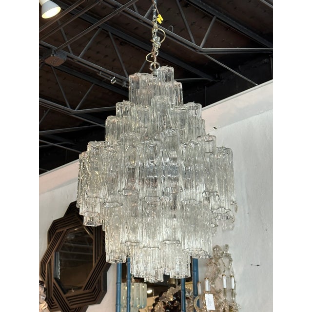 Vintage 1970s Large Murano Tronchi Venini Glass Chrome 5 Tier Chandelier For Sale - Image 12 of 13
