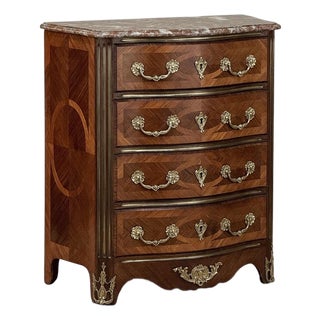 19th Century French Louis XIV Style Marquetry Marble Top Commode For Sale