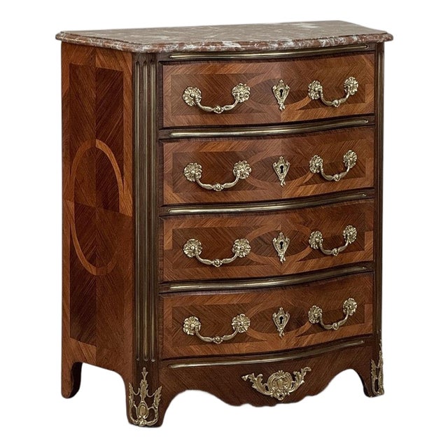 19th Century French Louis XIV Style Marquetry Marble Top Commode For Sale