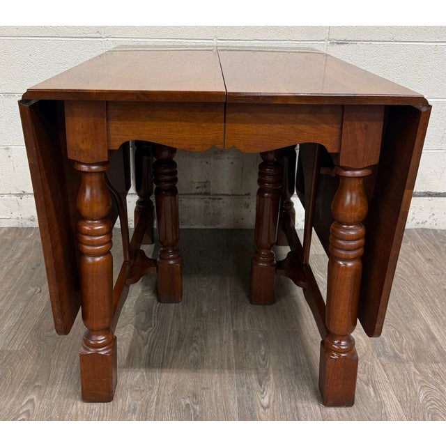 Vintage Early American Colonial Revival Willam & Mary Style Walnut Dining Table For Sale - Image 10 of 14