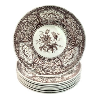 Spode Archive Collection Umber Floral Luncheon Plates - Set of 8 For Sale