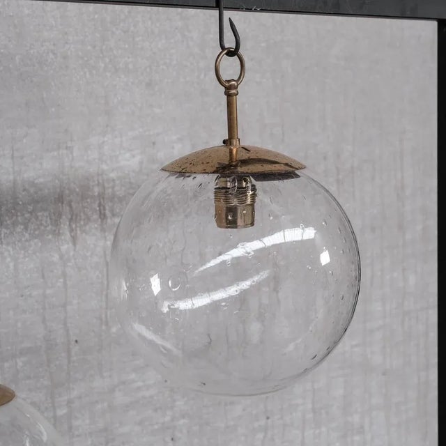 Mid-Century Brass and Bubble Glass Pendant For Sale - Image 11 of 11