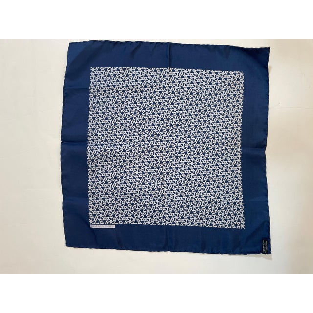 Contemporary HERMES PARIS Navy Blue Equestrian Horse Bit Pattern Silk Scarf Pocket Square For Sale - Image 3 of 11