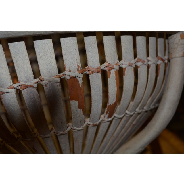 Franco Albini Style Weathered Gray Fish Basket Wicker Rattan Bamboo Glass Top Table For Sale - Image 13 of 18