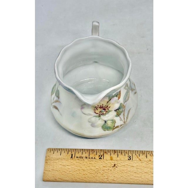 Vintage Bavarian Porcelain Creamer — Hand-Painted Floral, Ribbed Body, Red “Germany” Mark For Sale - Image 11 of 12