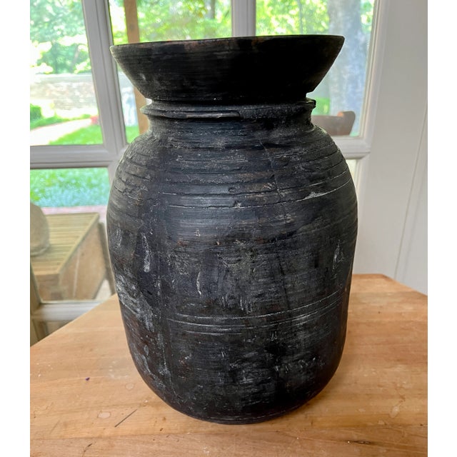Contemporary 1960s Rustic Black Hand Turned Wood Honey Pot/Vase For Sale - Image 3 of 13