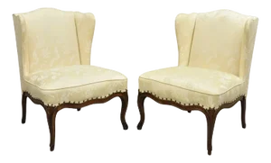 Mid 20th Century Vintage French Country Provincial Cherry Cabriole Leg Slipper Lounge Chair Pair