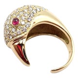 Vintage Tiffany & Co. Elsa Peretti Yellow Gold Diamond Ruby Bird Ring, Size 5 For Sale