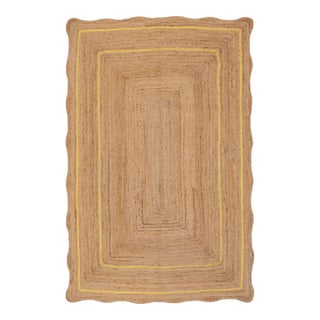 Yellow Natural Jute Wave Scallop Rug 2.5x4 Ft. For Sale
