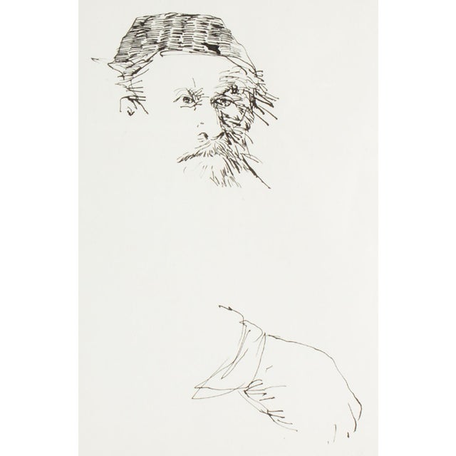 An ink drawing by the American artist James L. Bruch (1942-2023). This portrait drawing depicts a man with beard and...
