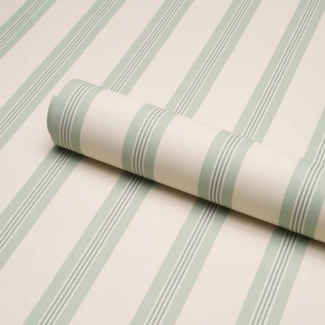 Schumacher Sample - Schumacher Chatham Stripe Wallcovering In Celadon For Sale - Image 4 of 6
