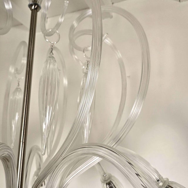 1970s Large Clear Murano Glass, Mid Century Modern Chandelier For Sale - Image 12 of 14