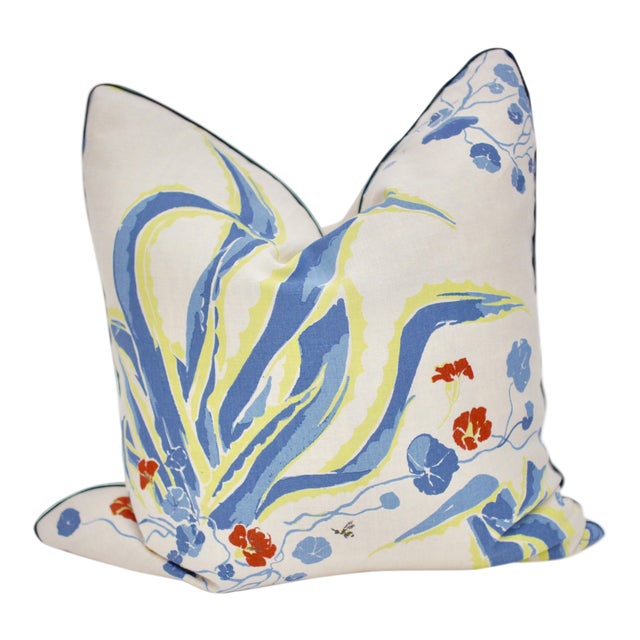 Lake August "Agave Americana" 24" Square Hand Blocked Linen Pillow For Sale