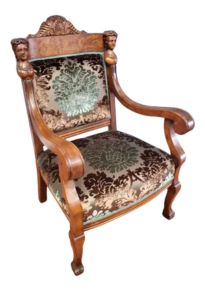 Antique Figural Carved Ornate Armchair by Karpen Furniture Co. Newly Reupholstered