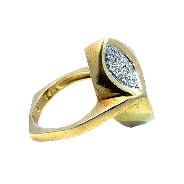 Modern 18k Yellow Gold Lozenge-Shaped Diamond Ring, Size 4.5 For Sale - Image 3 of 4