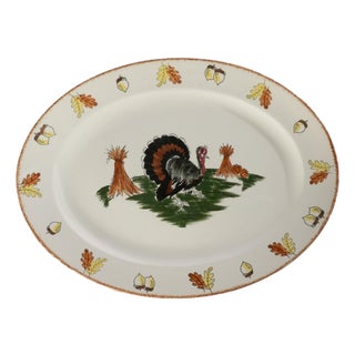 Mid 20th Century Blue Ridge Turkey With Acorns Platter For Sale