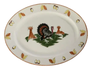 Mid 20th Century Blue Ridge Turkey With Acorns Platter