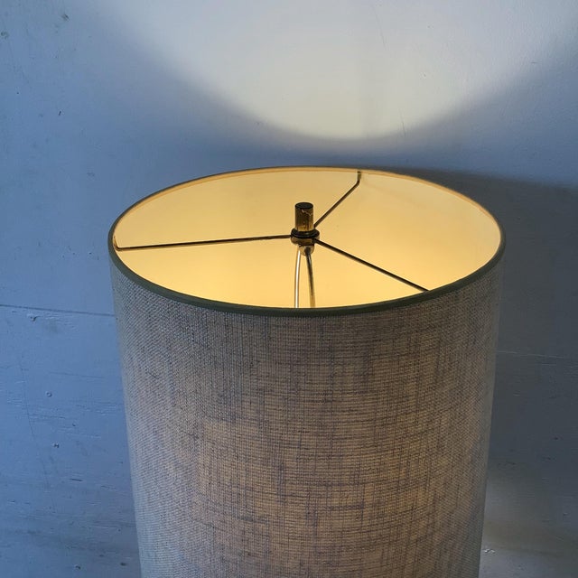 Wood Vintage Mid-Century Walnut Dowel Table Lamp With Linen Drum Shade For Sale - Image 7 of 12