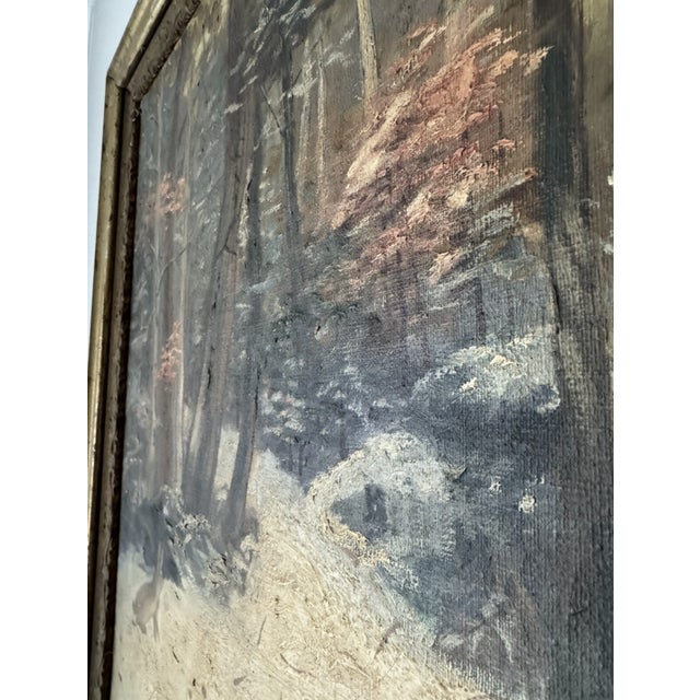 1900s American Tonalist Winter Forest Landscape Oil Painting by f.m. Lamb - Framed For Sale In Philadelphia - Image 6 of 15