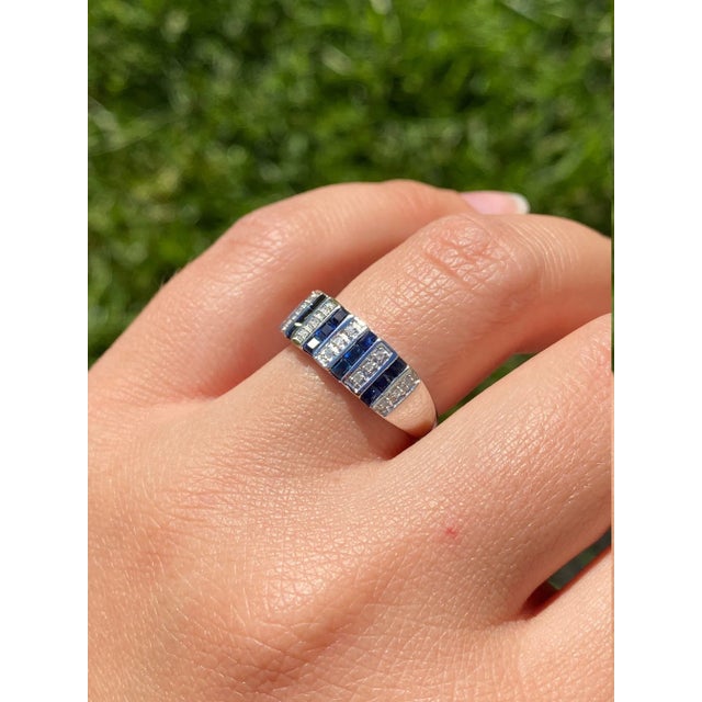 Silver The Enotera: Ladies 14K White Gold Sapphire and Diamond Band For Sale - Image 8 of 9