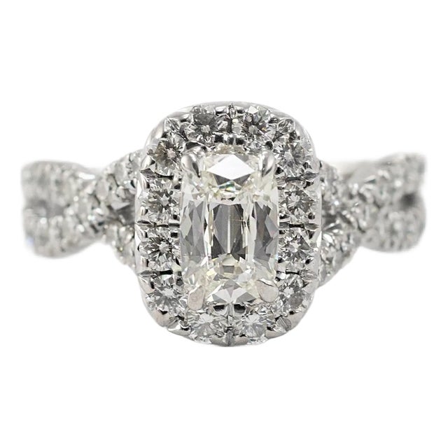 18k White Gold Gia 1.01ct Cushion Cut Diamond Crossover Shank Engagement Ring For Sale