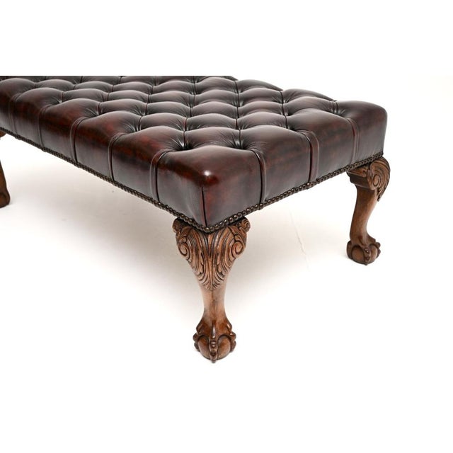 Wood Vintage Chippendale Leather Ottoman, 1930 For Sale - Image 7 of 8