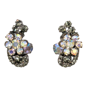Vintage Verified Delizza & Elster Juliana Faux-Black Diamond & Ab Clip Earrings-2 Pieces