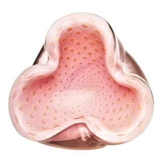 Vintage 1950s Pink and Lavender With Gold Murano Glass Bowl by Alfredo Barbini For Sale